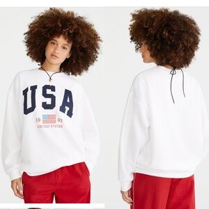 Aeropostale White USA Oversized Crew Sweatshirt Womens Large Patriotic NEW *FLAW